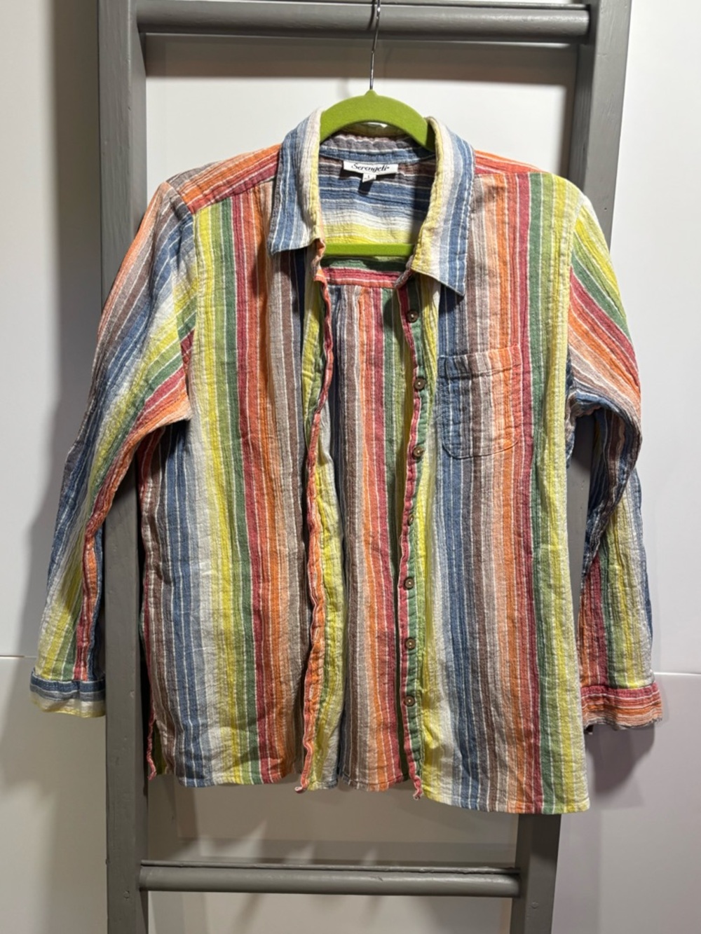 Serengeti women’s Large cotton Shirt, resort casual, euro summer, costal grandma